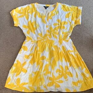 Simply Vera Vera Wang Yellow & White Floral Dress MIDI with Tie Front EUC